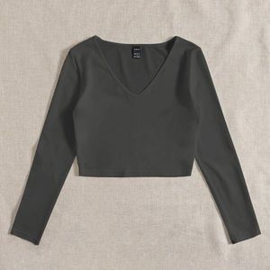 Dark grey long sleeve crop top